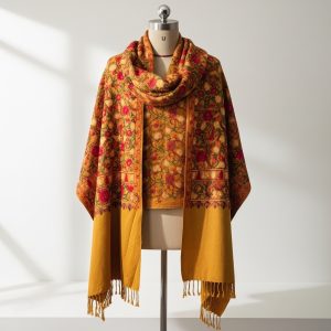 Kashmiri Embroidered -Golden Serenity Handcrafted Shawl